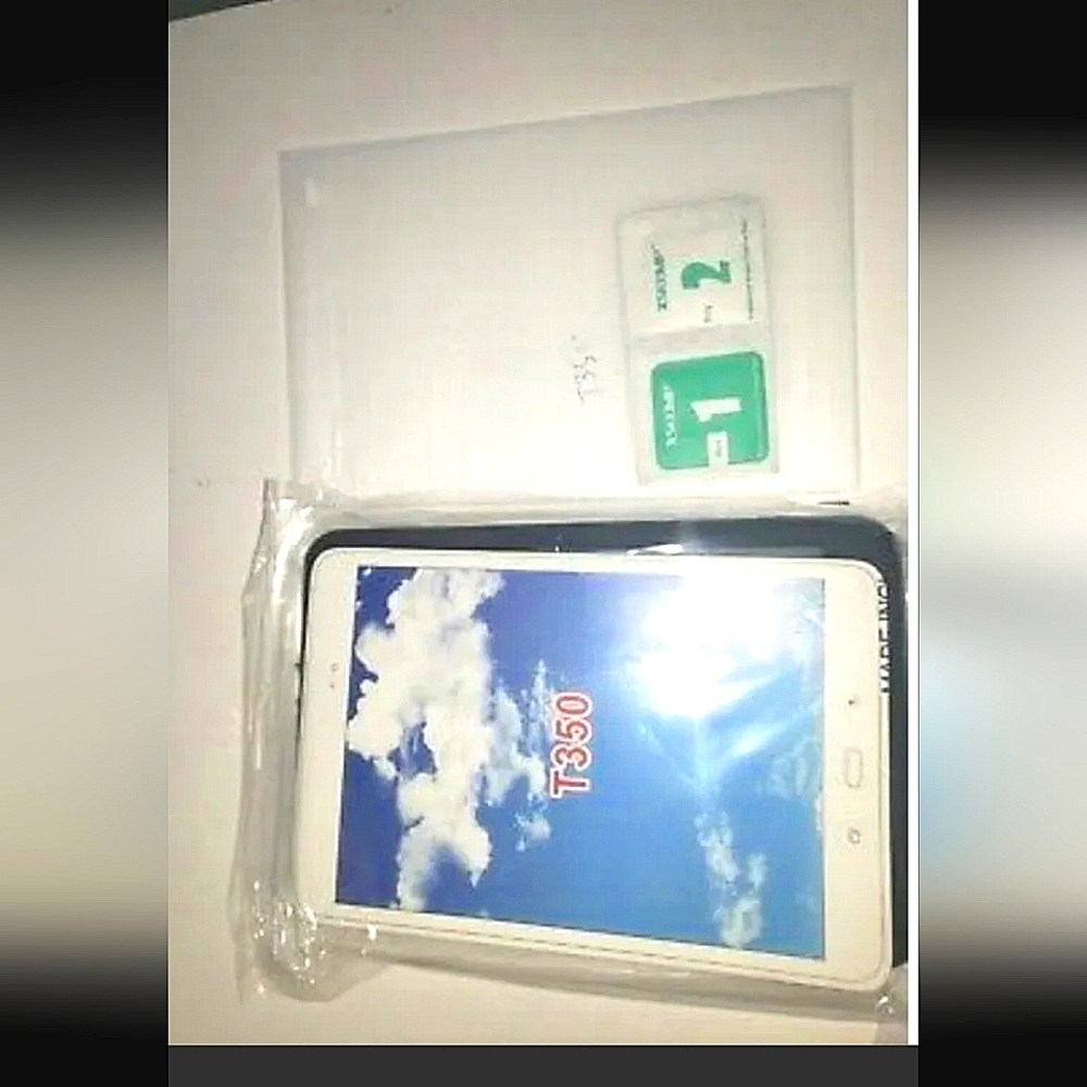 : * Samsung Galaxy  Tab A 8.0 shockproof T350 Stand Case & tempered clear glass
